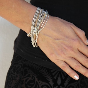 Casual Beaded Bracelet - Leather Silver Boho Bracelet - Stacking Bracelet - Boho Wrap Silver Bracelet - Beaded Summer Bracelet