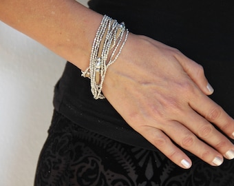 Elegant Beaded Bracelet - Boho Wrap Silver Bracelet - Beaded Summer Bracelet - Leather Bead Wrap Bracelet - Layering Jewelry Bracelet