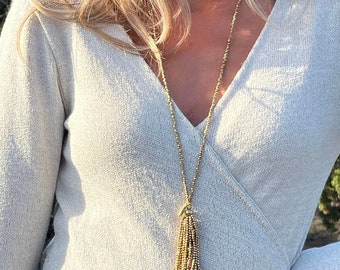 Boho tassel necklace-Brass long necklace-Boho chic necklace-Handmade boho necklace-Long boho tassel necklace-Bohemian brass necklace