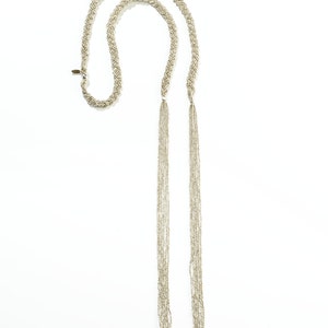 Collier long élégant Collier extra long Collier long avec noeud Collier de perles de rocaille Collier en laiton argenté Collier long moderne image 7