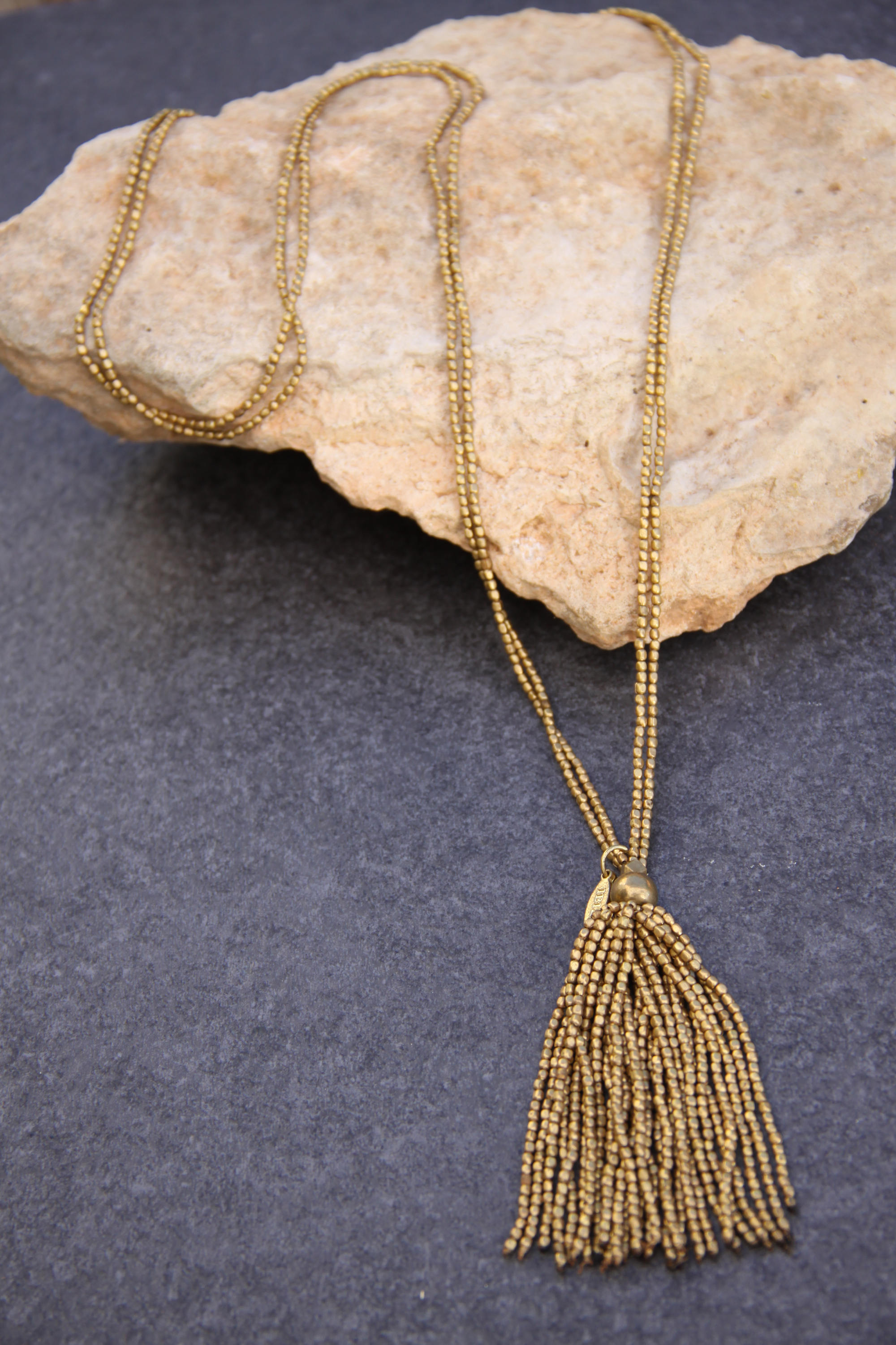 Long Beaded Necklace With Tassel Silver Tassel Necklace Etsy