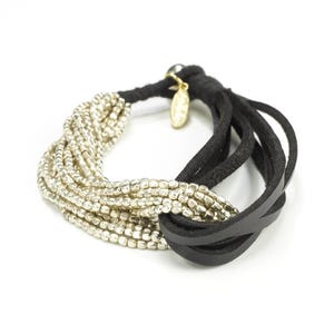 Leather Silver Wrap Bracelet - Boho Wrap Silver Bracelet - Leather Bracelet Ladies - Boho Bracelet Ideas - Stackable Bracelet Seed Bead