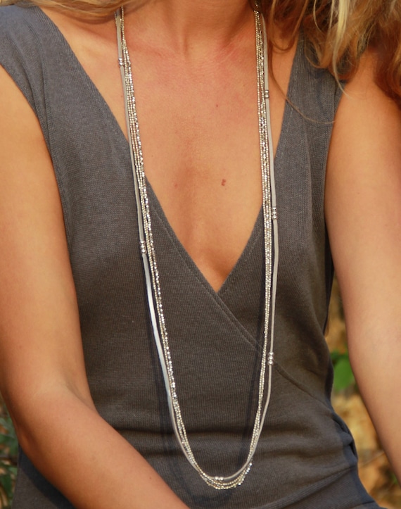 Long Everyday Necklace - Elegant Long Necklace - Long Modern Necklace - Extra Long Silver Necklace - Simple Boho Necklace