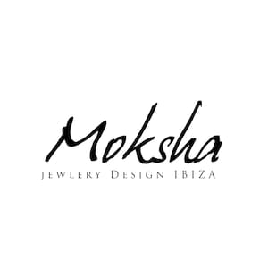 May include: Black and white logo for a jewellery design company called "Moksha Jewellery Design Ibiza".