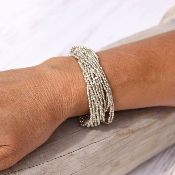 Stacking Bracelet - Boho Wrap Bracelet - Casual Silver Beaded Bracelet - Boho Wrap Silver Bracelet - Bracelet gift for Girlfriend