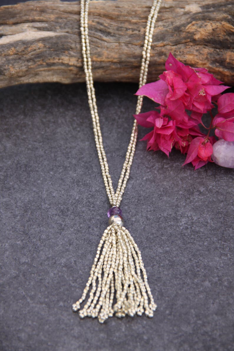Amethyst Bead Necklace Boho Tassel Necklace Seed Beaded Etsy