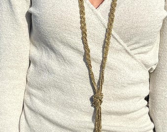 Elegant Long Necklace - Extra Long Necklace - Knot Necklace Long - Seed Beaded Necklace - Silver Brass Necklace - Long Modern Necklace