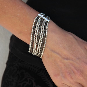 Silver Black Bead Bracelet - Elegant Boho Bracelet - Summer Jewelry Bracelet - Stackable Bead Silver Bracelet - Boho Wrap Silver Bracelet