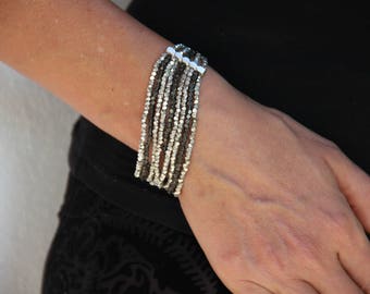 Silber schwarz Perle Armband - elegante Boho Armband - Sommer Schmuck Armband - stapelbare Perle Silber Armband - Boho wickeln Silber Armband