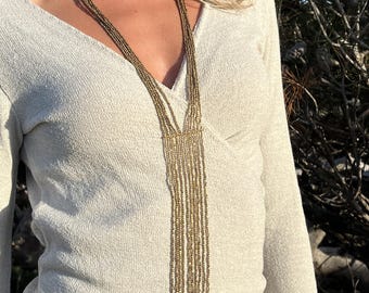 Long boho brass necklace-Bohemian brass necklace-Long statement necklace-Layerd boho necklace-Hand made boho Jewelry-Gypsy style necklace
