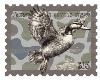 Mallard Duck Hunting Stamp Clipart, Camo PNG (Digital Download)