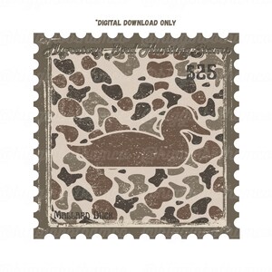 Digital Download PNG Mallard Duck Stamp Art Transparent Background High Resolution File Wildlife Print Retro Camo Design Vintage Style Waterfowl Illustration Hunting Theme Graphic Rustic Decor Printable Image Digital Crafting Project Nature