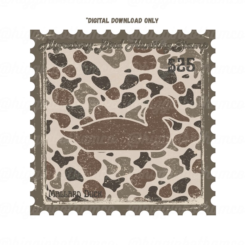 Digital Download PNG Mallard Duck Stamp Art Transparent Background High Resolution File Wildlife Print Retro Camo Design Vintage Style Waterfowl Illustration Hunting Theme Graphic Rustic Decor Printable Image Digital Crafting Project Nature