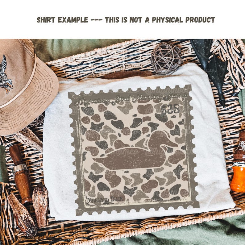 Mallard Duck Stamp Art Digital Download PNG Waterfowl Design Retro Camo Graphic Wildlife Print Hunting Artwork Rustic Clipart Image Vintage Style Transparent Background High Resolution File Cabin Decor Sporting Heritage Traditional Look