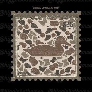 Wildlife Art Collection Mallard Duck Stamp Digital Download PNG Vintage Waterfowl Design Retro Camo Style Hunting Theme Graphic Rustic Decor Transparent Background High Resolution Image Printable Artwork Outdoor Sporting Heritage Classic