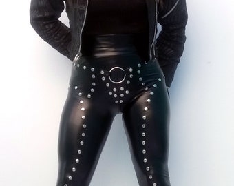 Studded Faux Leather Leggings, Heavy Metal, Rock Style