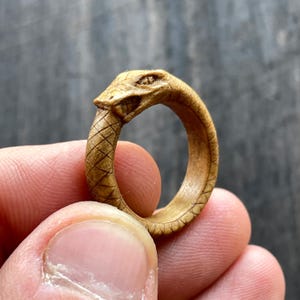 Ouroboros Snake Eating Its Tail Ring Hand Carved In Walut Wood - Uroboro Wood Serpent Jewelry Special Gift For Man