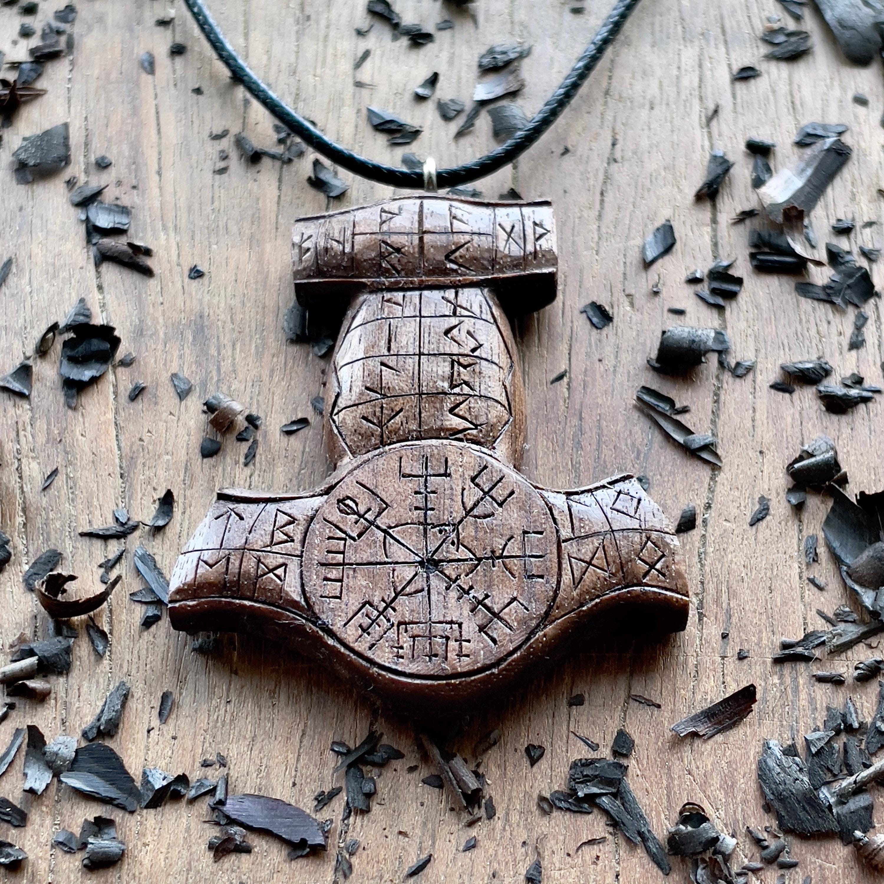 True Mjolnir Rune Mjolnir Rune Pendant – Thor Hammer With Vegvisir or Helm of Awe ...