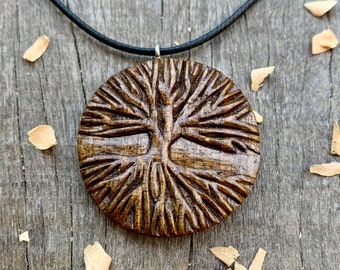 Yggdrasil Tree Of Life Pendant - Handmade Carved On Walnut Wood - Tree Of Life Celtic Wood Pendant Necklace - Celtic Jewelry Handmade