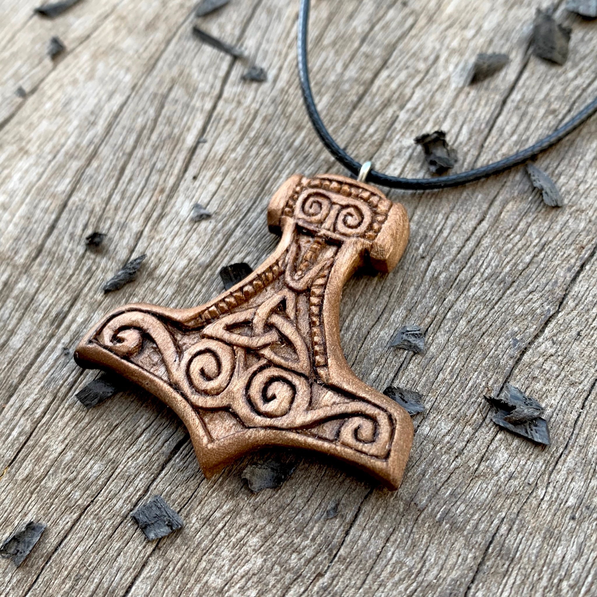 Thor's Hammer Wood Pendant Mjölnir Thor Hammer Necklace Etsy