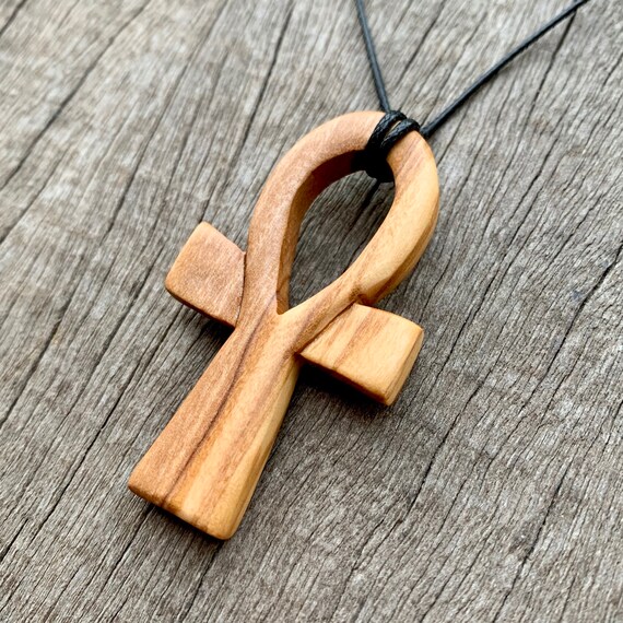 Handcarved Ankh Necklace Wooden Necklace Egyptian Ankh Cross