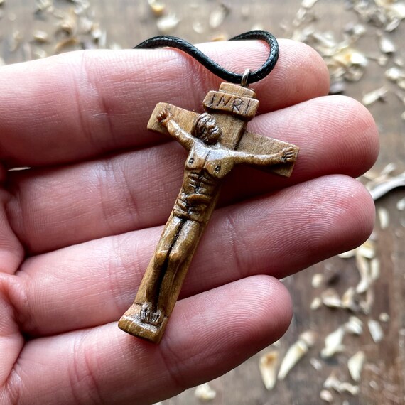 Buy Jesus on the Cross Wooden Necklace, Jesus Christ Walnut Wood 