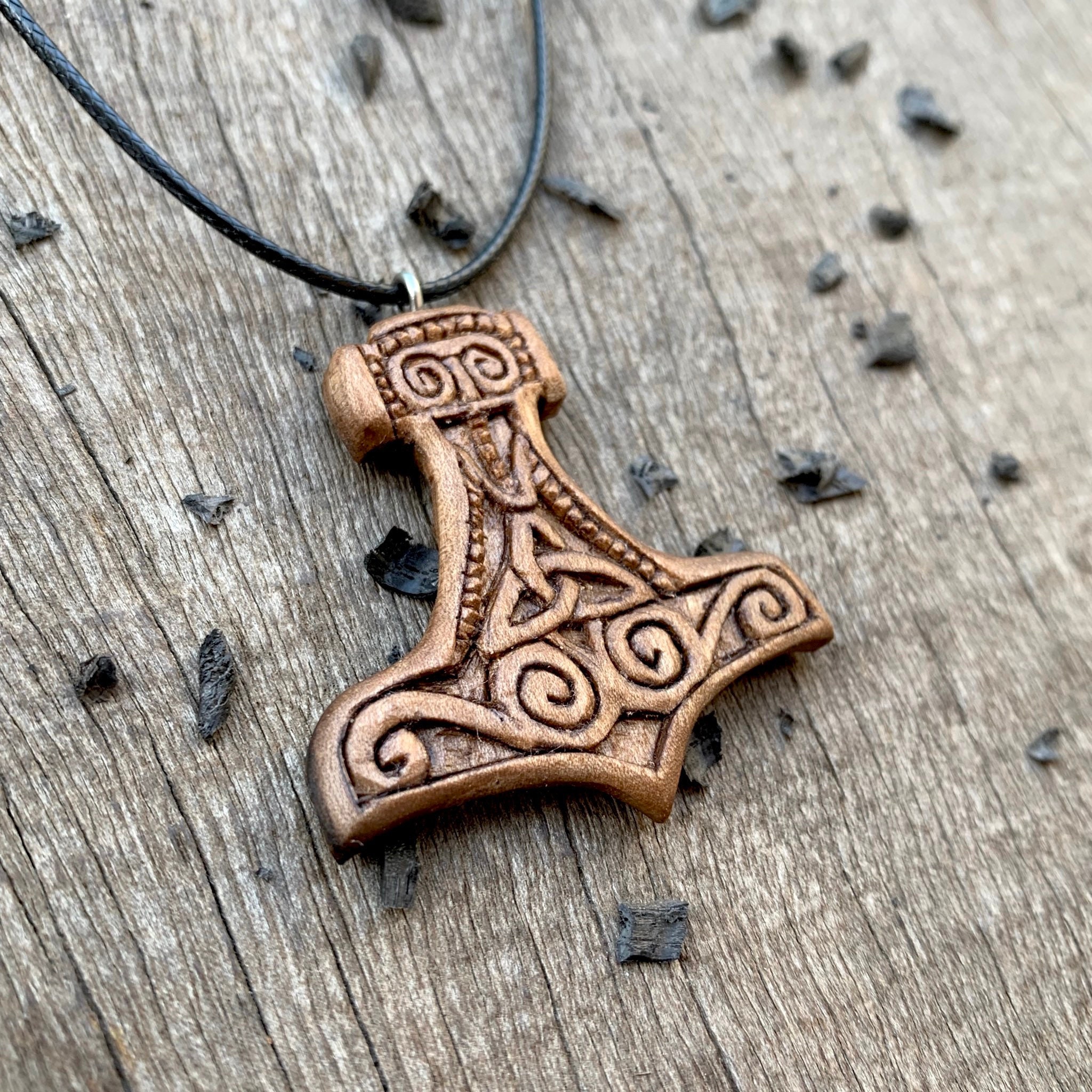 Thor's Hammer Wood Pendant Mjölnir Thor Hammer Necklace Etsy