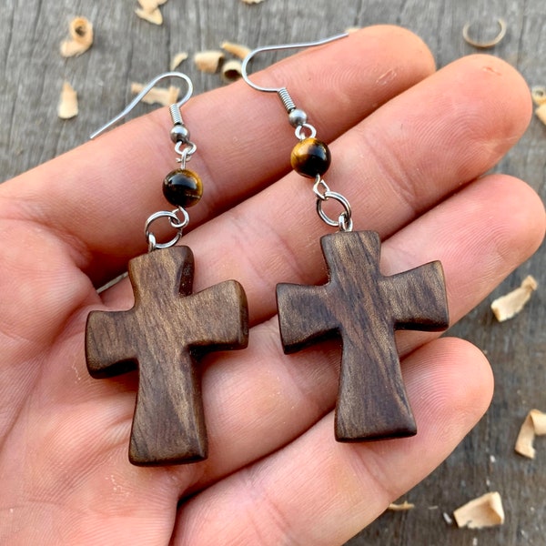 Black Wooden Cross Earrings Etsy