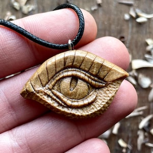 Wood Dragon Eye Pendant - Dragon Fantasy Wood Necklace - Handmade Carved On Walnut Wood - Fantasy Jewelry Handmade - Unique Gift For Him