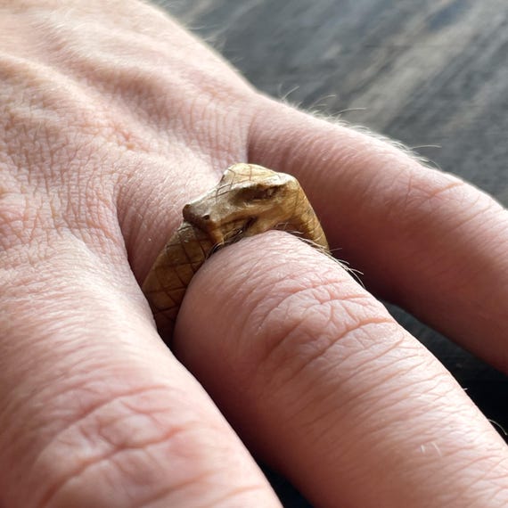 Ouroboros Snake Eating Its Tail Ring Hand Carved in Walut Wood