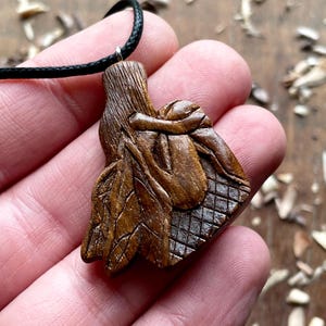 Fairy Wood Pendant - Handmade Carved On Walnut Wood - Fantasy Wood Fairy Necklace - Wood Handmade Jewelry Fairy - Women Jewelry Gift