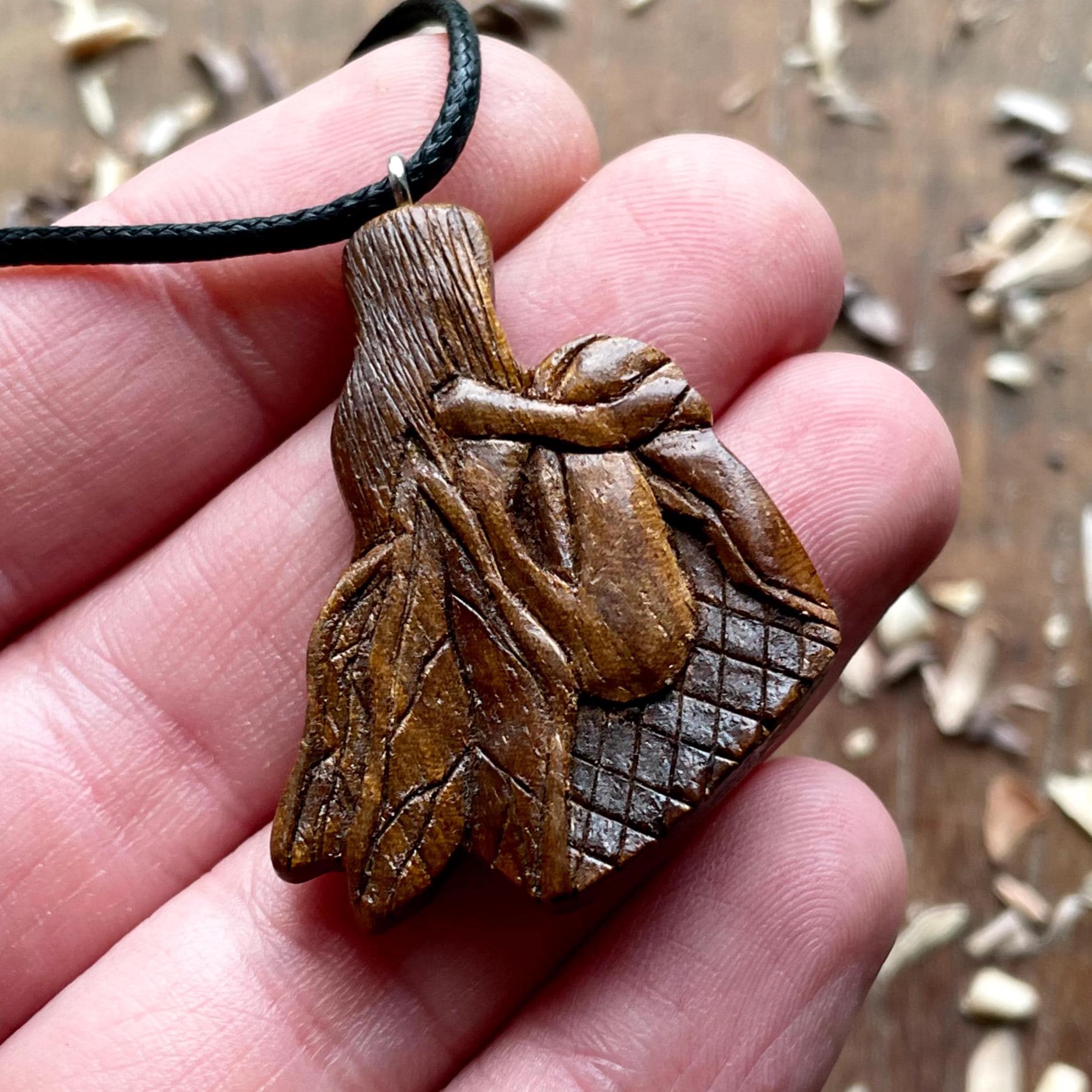 Fairy Wood Pendant - Handmade Carved On Walnut Wood - Fantasy Wood Fairy Necklace - Wood Handmade Jewelry Fairy - Women Jewelry Gift