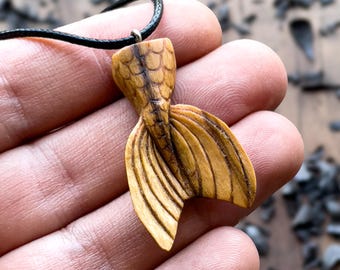 Mermaid Tail Pendant – Ocean Totem, Carved Mermaid Jewelry, Sea Spirit Necklace, Minimalist Wood Charm, Coastal Gift Idea