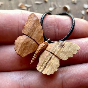 Handmade Butterfly Plum Wood Necklace, Wood Pendant, Butterfly Necklace For Woman, Artisan Girls Jewelry, Gift Idea For Her