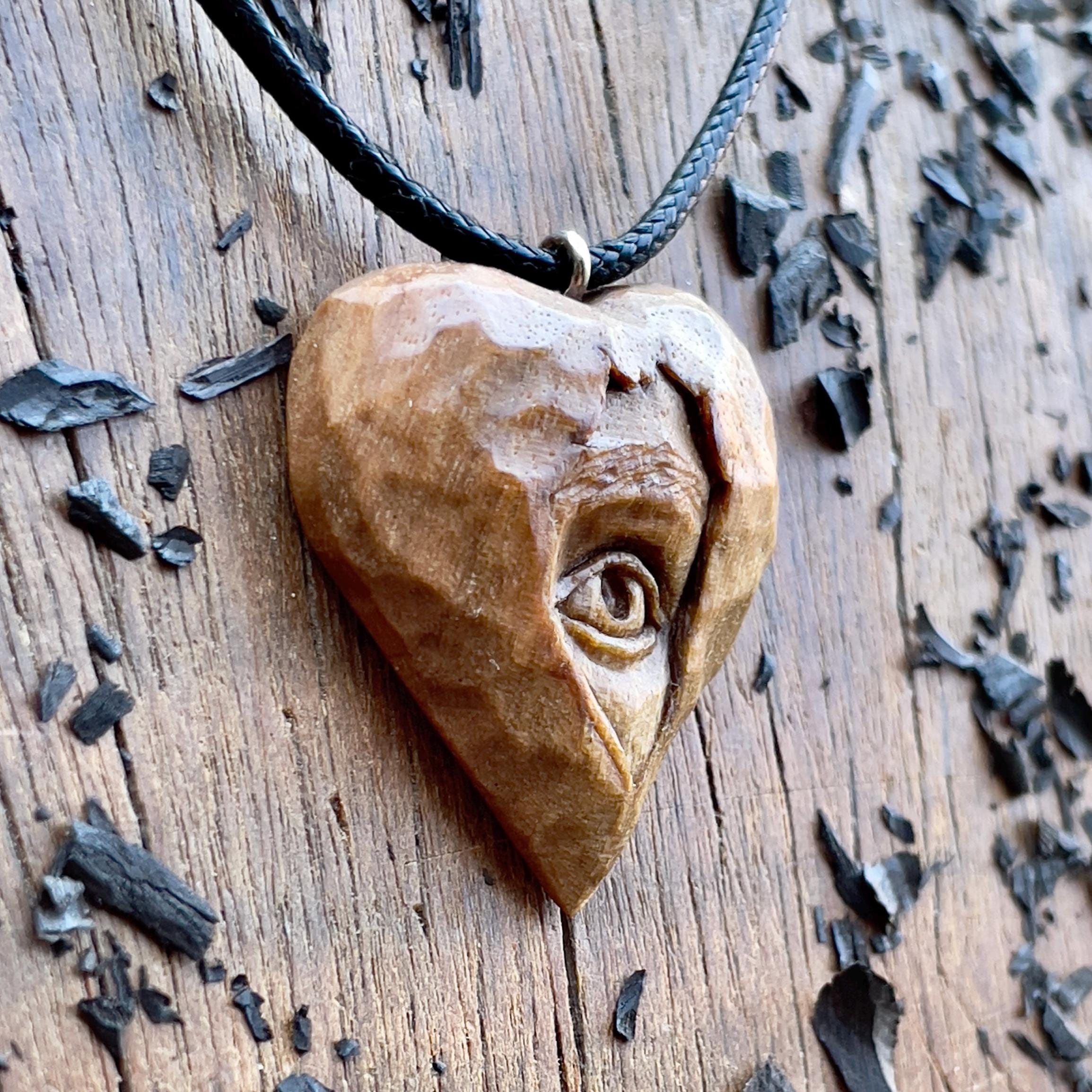Heart Wood Spirit Pendant, Gaze Into Heart Wooden Necklace