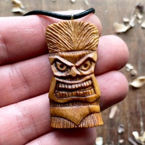 Tribal Tiki Totem Mask Wood Pendant - Tiki Wood Necklace - Tiki Totem Mask Wood Jewelry Handmade Craft