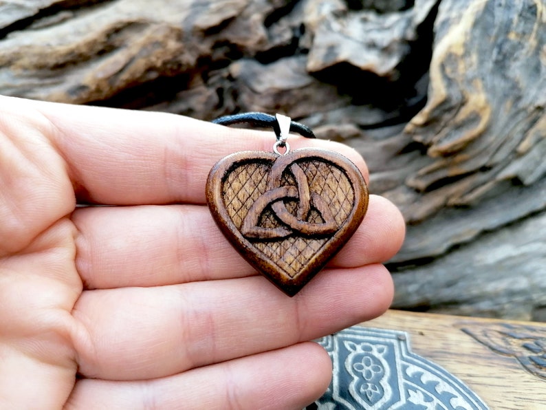 Love And Friendship Celtic Knots Heart Celtic Heart Triskelion Wood Pendant Artisan Jewelry Handmade Beauty And The Best