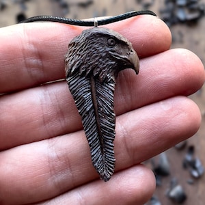 Hawk Totem Pendant, Hand Carved Walnut Wood Necklace, Bird Wood Pendant, Bird Wooden Jewelry, Unique Gift Idea