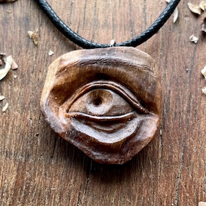 Realistic Eye Wood Pendant, Handcarved Eye Walnut  Wood Necklace, Anatomical Wooden Jewelry