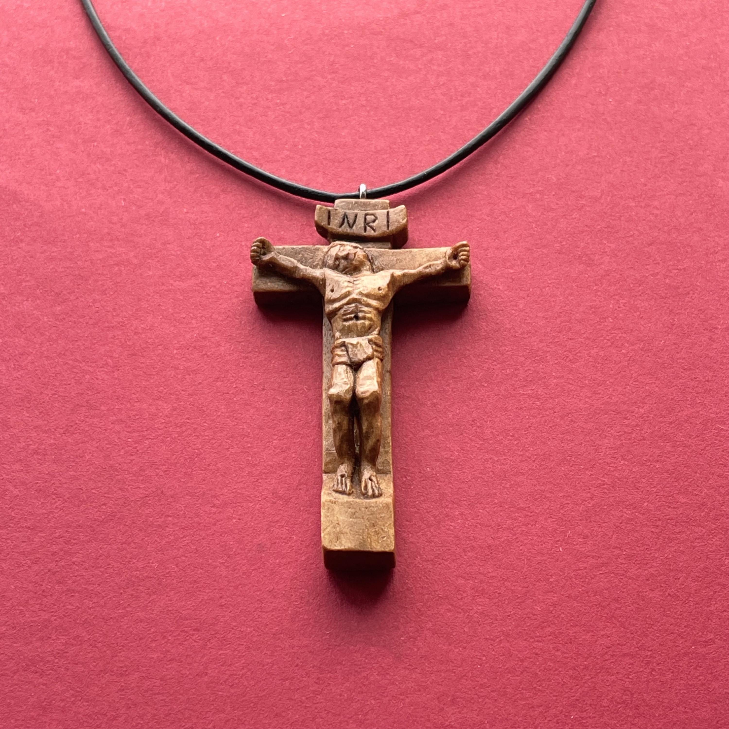 Crucifix - Jesus on the Cross Wood Pendant, Jesus Christ Walnut 