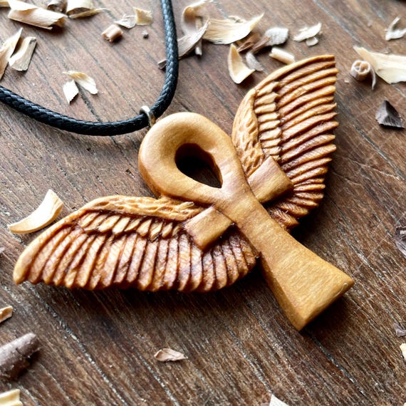 ハンドメイド 羽と木製十字架 ネックレス