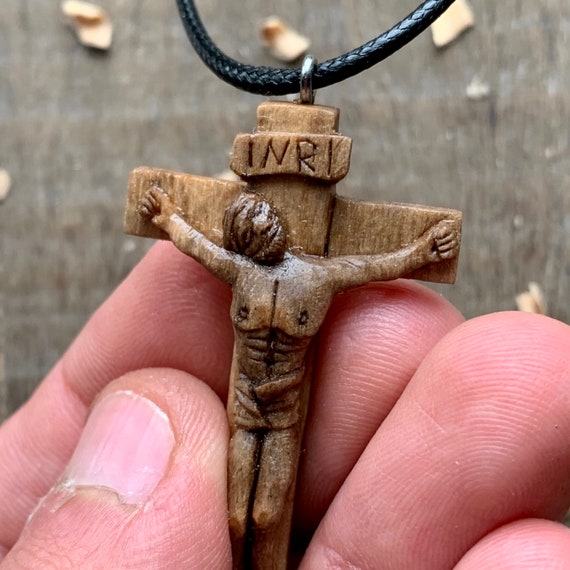 Jesus Christ Cross Necklace With Wood Beads