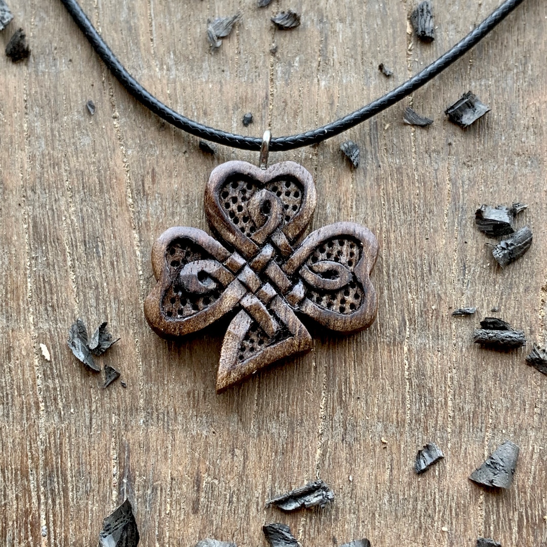 Unique Walnut Wood Runes Triquetra Pendant, Handmade