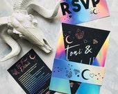 Holo Wedding Invitation Suite with Holographic Jacket - Modern invitations, rainbow invitations, bright, space, alternative stationery.