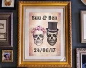Personalised Day of the Dead Print | Anniversary Print, Goth Valentines Gift, Gothic Wedding Gift, Gothic Wall Art, Skull Print, Alternative