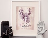 Stag Skull Anniversary Print || Gothic Wall Art, Goth Valentines Print, Skull Art, Deer Skull Print, Goth Gift, Date Print, Anniversary Gift