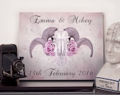 Personalised anniversary name and date print - Choose any size - Print or canvas - Ram Skull - Gothic Wall Art