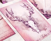 Woodland Stag Wedding Invitations - watercolour, rustic, antlers, gothic, unique, wedding set, printed invite, alternative stationery.
