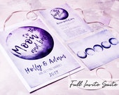 To the Moon & Back Wedding Invitations - watercolour, lilac, celestial, modern, unique, wedding set, printed invite, alternative stationery.