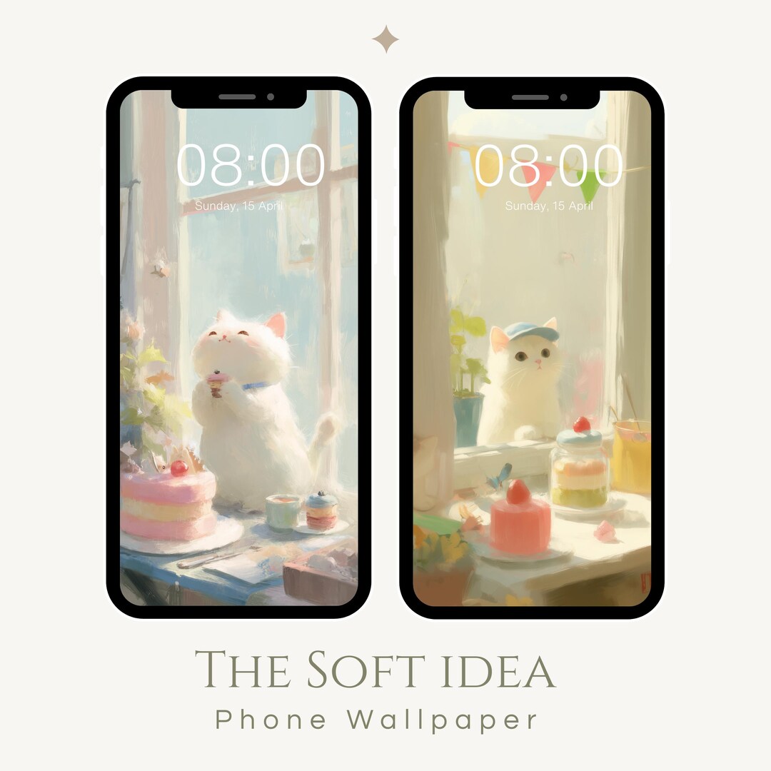 Phone Wallpaper / Set of 2 / Sweet Cats Wallpapers / Digital Download ...
